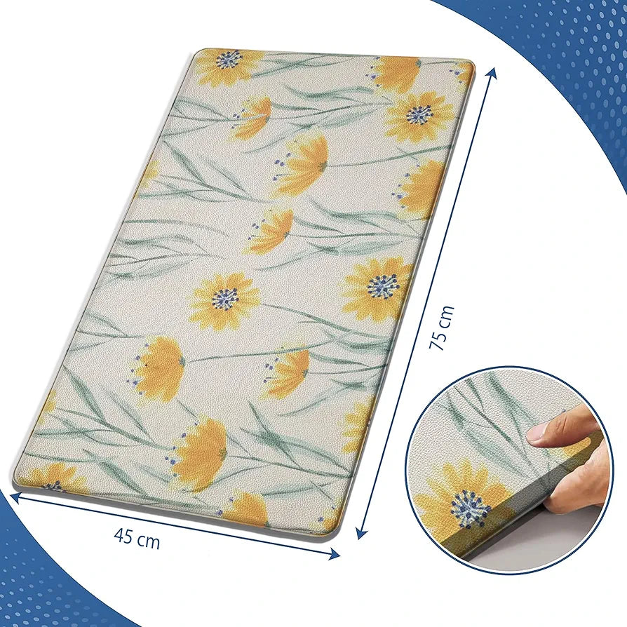 Luxe Home Columbo Anti-Fatigue Kitchen Mat - 45x75 cm Non-Slip Cushioned Comfort Mat - Floral Pattern Standing Desk Mat - Waterproof and Easy to Clean for Home and Office